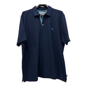 Tommy Bahama IslandZone Navy & Teal Polo Shirt – Hawaiian Accents, Size XL/XXL